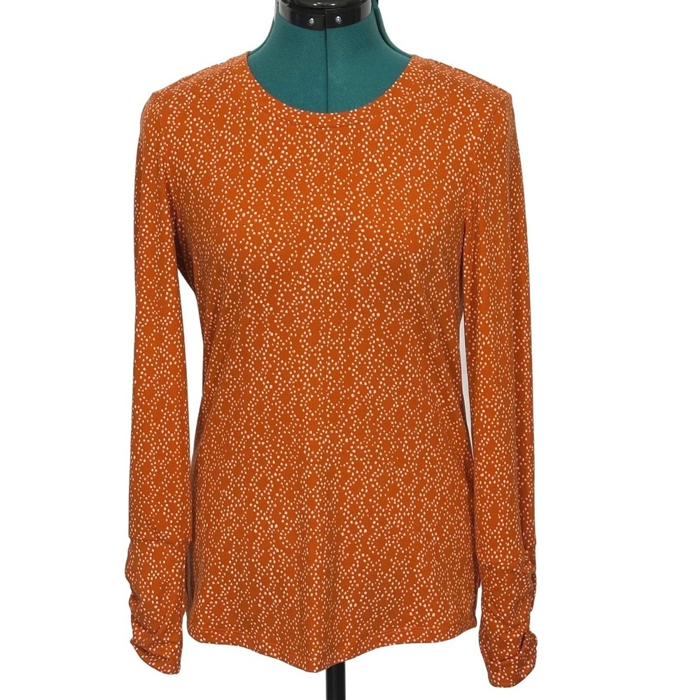Title Nine Grace 2.0 Long Sleeve Top Small Trellis Orange Activewear Ruched Back